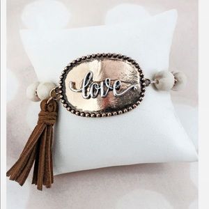 Beaded Two-Toned “Love” Tassel Bracelet